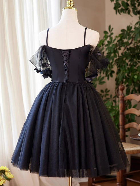 Navy Blue Tulle Short Homecoming Dress, Sweetheart Off Shoulder Navy Blue Short Prom Dress